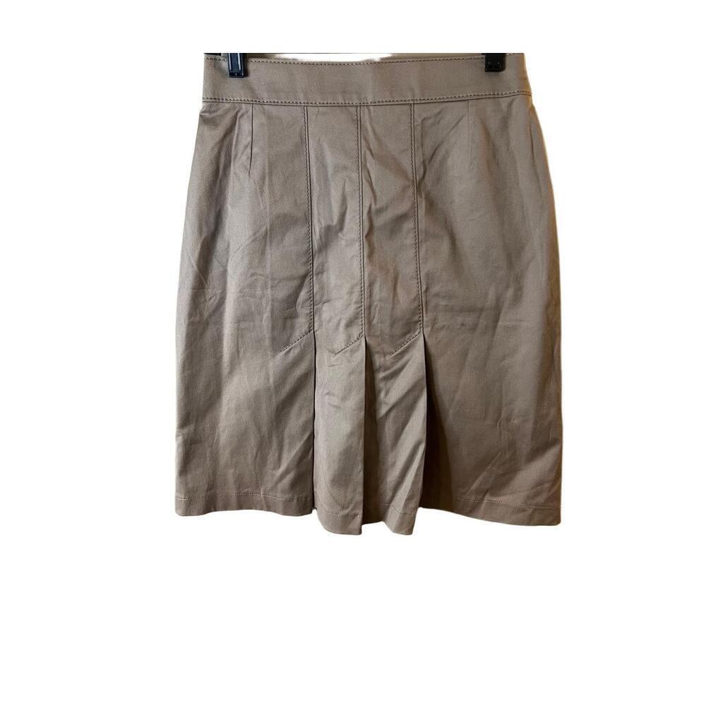 Akris Punto Khaki Front Pleat Knee Length Cotton Blend Skirt Womens Size Small